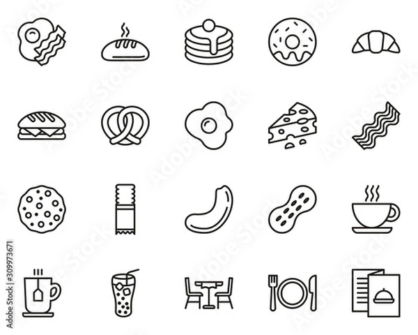 Obraz Breakfast Icons Thin Line Set Big