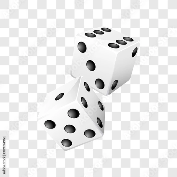 Obraz Pair of white casino dice transparent background vector illustration