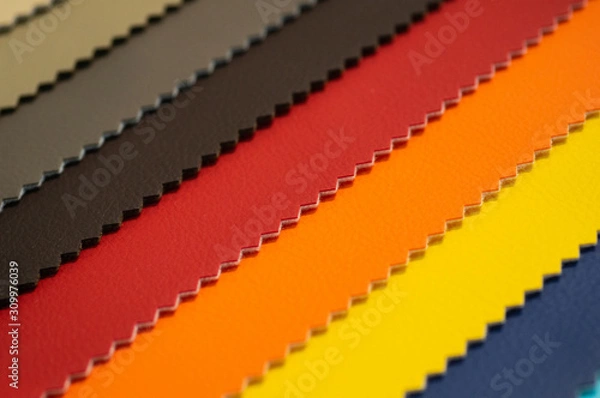 Fototapeta Catalog of multicolored imitation leather from matting fabric texture background, leatherette fabric texture