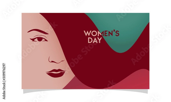 Fototapeta Elegant greeting background design template with illustration of young girl for International Women's Day celebration. Vector illustration.