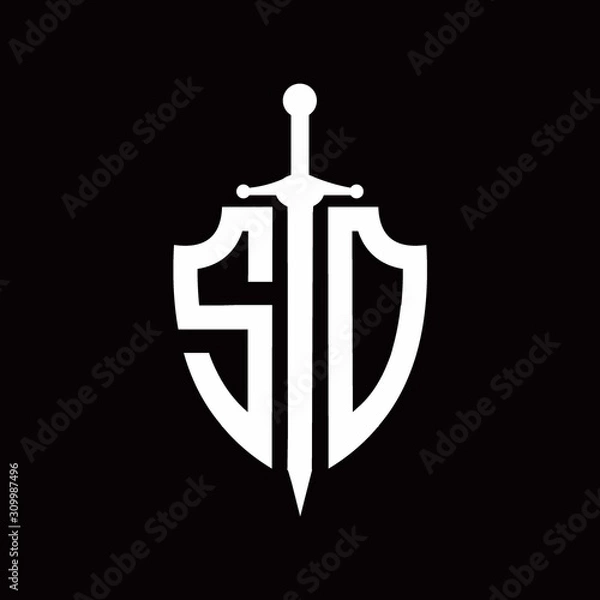 Fototapeta SD logo with shield shape and sword design template