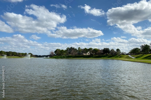 Fototapeta landscape with river and clouds