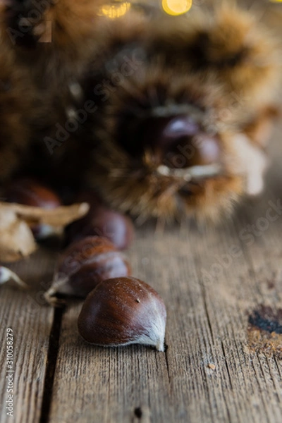 Obraz chestnuts on rustic table