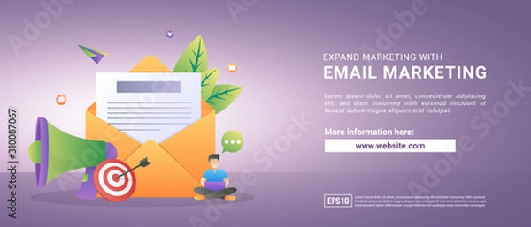 Fototapeta Vector illustration of email marketing and message concept. send message and message notification sign. Suitable for web landing page, marketing, advertising, promotion, banner. Vector illustration