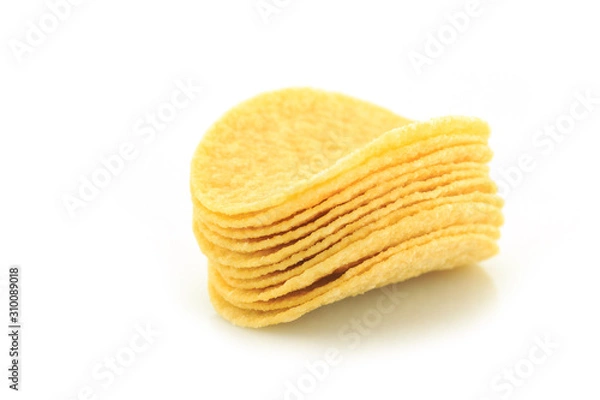 Fototapeta potato chips on white background.