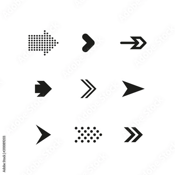 Fototapeta Set of black arrows. Collection of different styles. Vector illustration.
