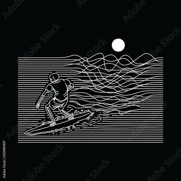Obraz Surfing Skeleton Lines Graphic Illustration Vector Art T-shirt Design