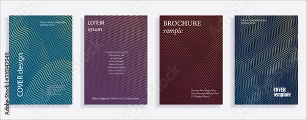 Fototapeta Minimalistic cover design templates. Set of layouts for covers of books, albums, notebooks, reports, magazines. Line halftone gradient effect, flat modern abstract design. Geometric mock-up texture