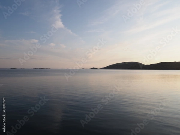 Fototapeta Desolate evening view to bay and coastline in european Bodo city at Salten region in Norway