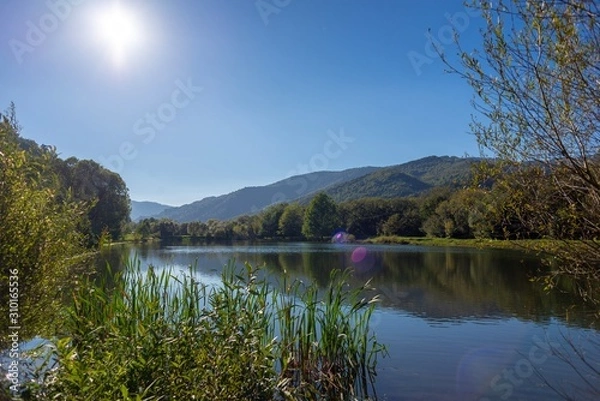 Obraz Lake in Skole, view of mountains, Ukraine.