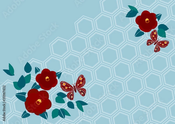 Obraz 椿と蝶をモチーフにした和柄のイメージカット