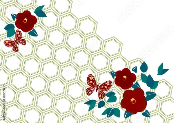 Obraz 椿と蝶をモチーフにした和柄のイメージカット