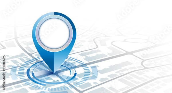 Fototapeta Pin gps z cyfrową koncepcją elementu hud w chłodnym tonie gradientu