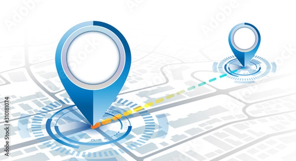 Fototapeta Makieta gps pin 2-punktowa z cyfrową koncepcją elementu hud w chłodnym kolorze gradientu