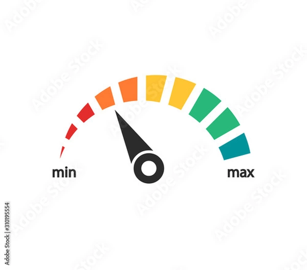 Fototapeta Scale with arrow. Speedometer. Power levels. Vector icon.