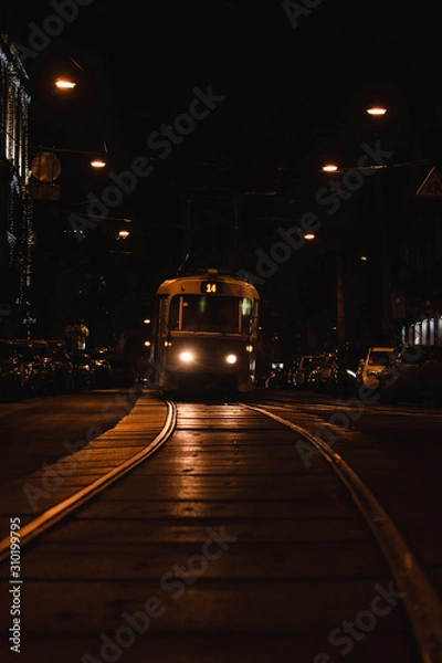 Obraz old tram at night