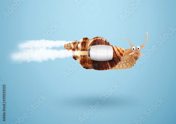 Fototapeta Speed and success concept, snail with jet engine