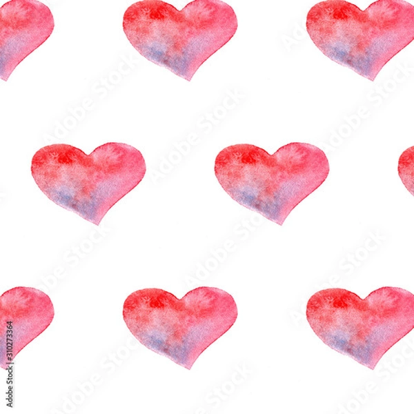 Fototapeta Watercolor multi-colored  heart on a white background. Valentine's Day pattern. Holiday for lovers