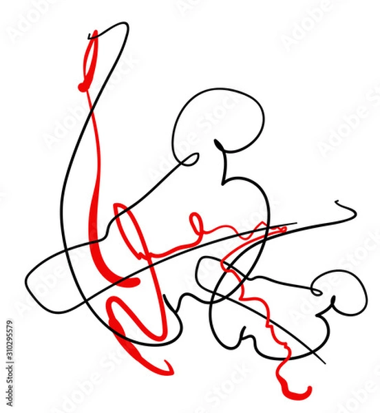Fototapeta abstract outline contemporary composition, black and red lines with modern surreal minimalistic outline pattern