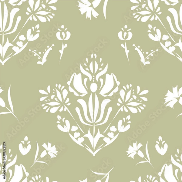Obraz Elegant Damask Floral Vector Seamless Pattern. Decorative Flower Illustration. Abstract Art Deco Background.