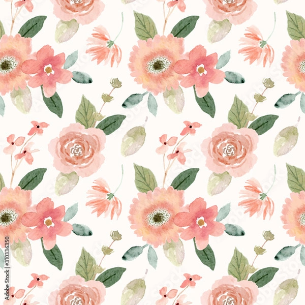 Fototapeta peach floral watercolor seamless pattern