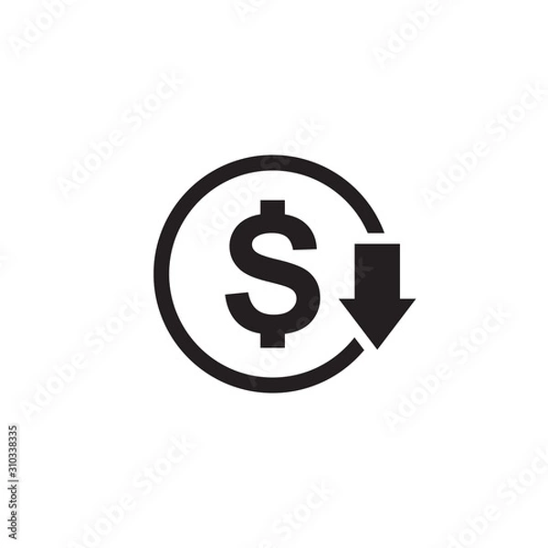 Obraz Cost reduction dollar down icon symbol vector illustration