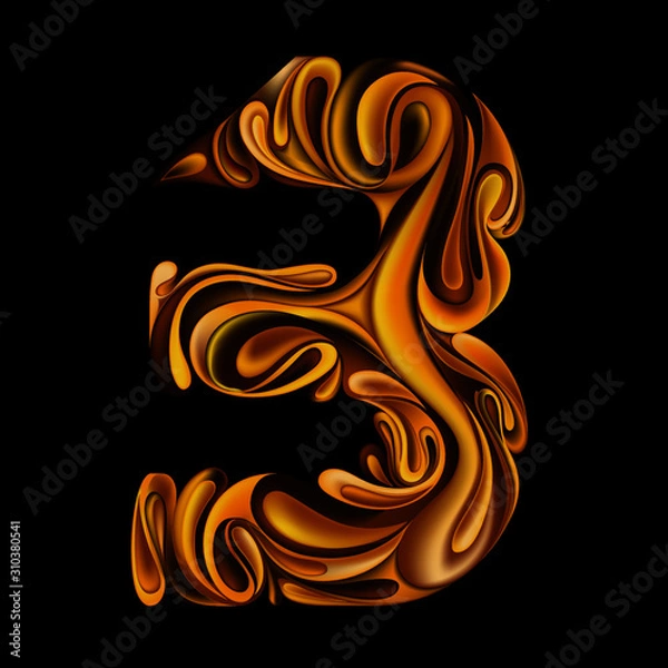 Fototapeta Vector number 3 with golden metallic glitter.