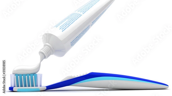 Fototapeta Squeezing toothpaste onto toothbrush