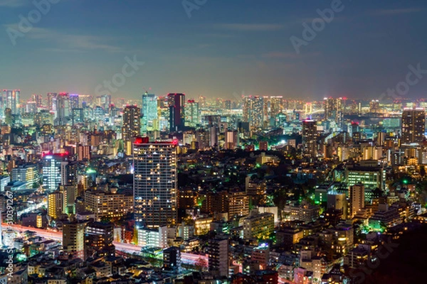 Fototapeta 東京の夜景　田町方面、レインボーブリッジ