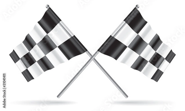 Obraz Vector two crossed checkered flags with optional ground shadows.