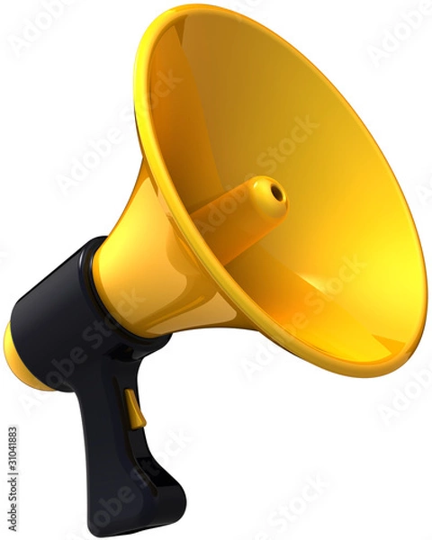 Obraz Megaphone news blog message. Shiny yellow black siren