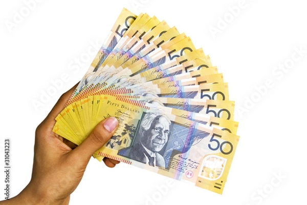 Obraz Australian currency isolated on white background.