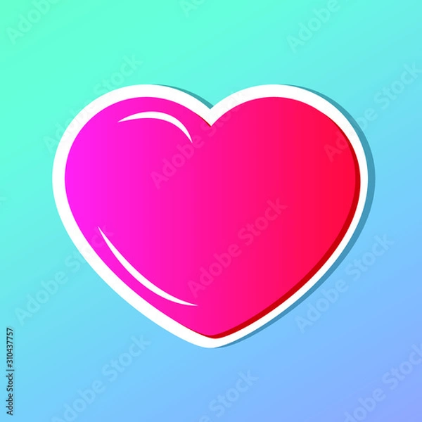 Obraz Pink heart with white border on blue gradient background