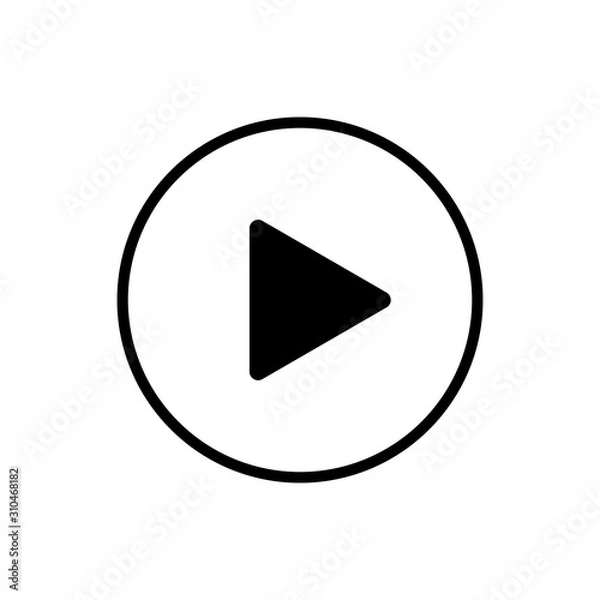 Fototapeta Outlined play button flat vector icon isolated on a white background.