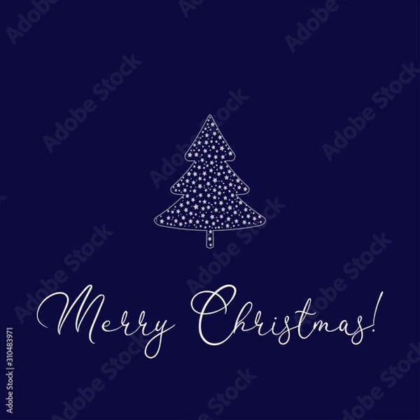 Fototapeta Christmas greeting card design with tree,stars and lettering on blue background.