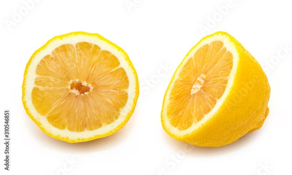 Fototapeta Yellow lemons on isolated white background.Citrus fruit drink and spice in food seasoning.Clipping paths object
