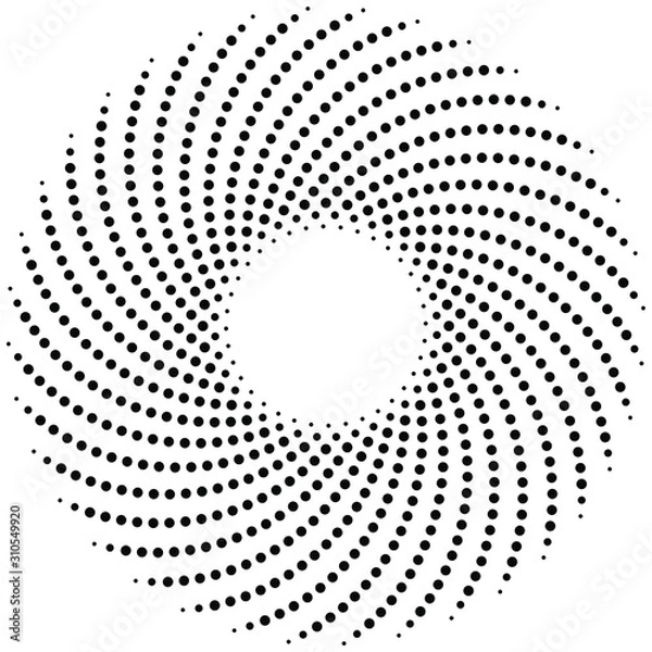 Fototapeta Black vector halftone dots in circle form. White background. Geometric art. Trendy design element for border frame, logo, sign, symbol, prints, web pages, template and monochrome pattern