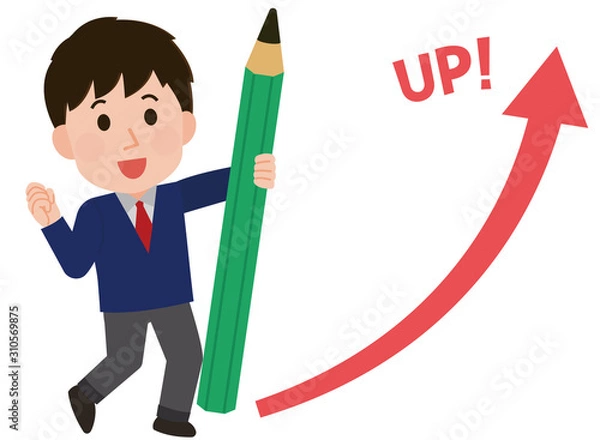 Fototapeta 成績が上昇する男子学生　矢印　イラスト