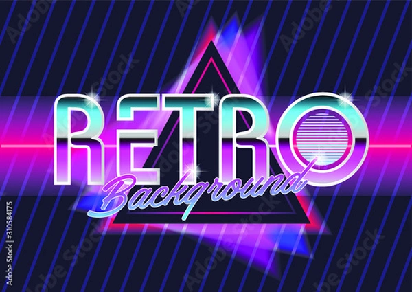 Fototapeta stock vector triangle 3d neon retro futuristic synth grid illustration of retro 80's background posters style. vector illustration background.