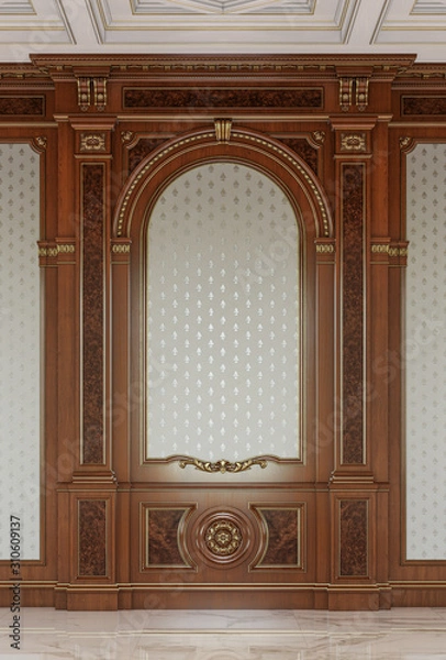 Obraz Carved wooden panels with a wooden ceiling. 3d rendering