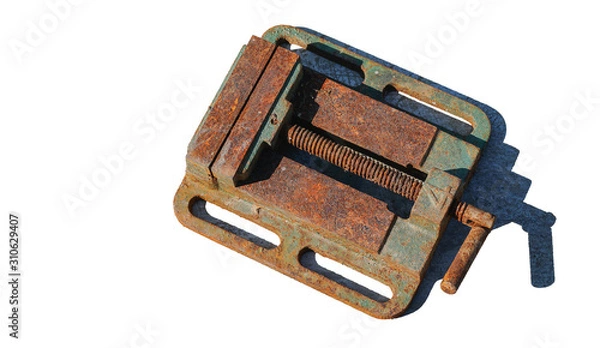 Fototapeta Workpiece clamps, old rusted, and then wear out  isolated on white with clipping path.