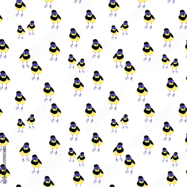 Fototapeta Seamless pattern with bright tropical bird plush crested jay