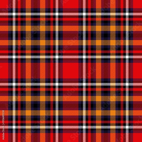 Fototapeta Tartan red and yellow seamless checkered vector pattern.