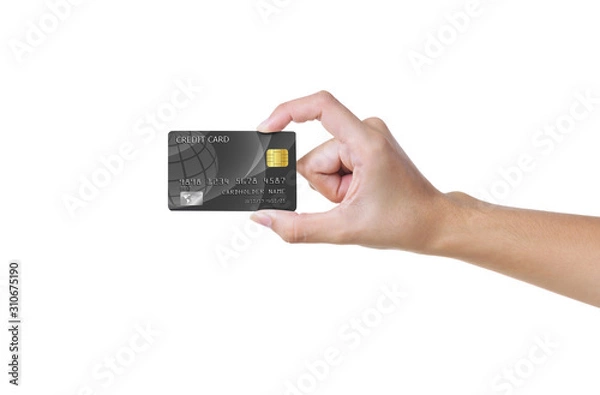 Fototapeta Hand hold credit card concept  online shopping payment online  isolated on white background