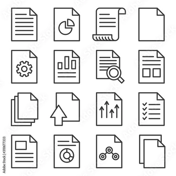 Fototapeta Document Report Related Icons Set on White Background. Line Style Vector
