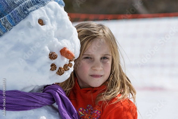 Obraz Mädchen mit Schneemann