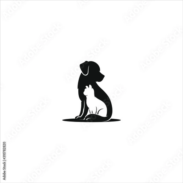 Fototapeta modern fun illustration dog and cat blend  vector in black color creative for logo design template and Animal Therapy 