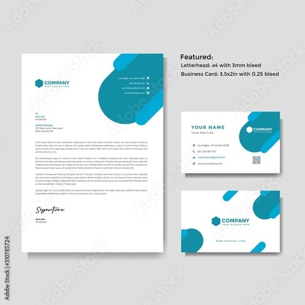 Fototapeta Professional creative letterhead and business card vector template