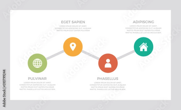 Fototapeta Set of turquoise and orange, red, green elements for infographic presentation slides with charts, timeline, graphs