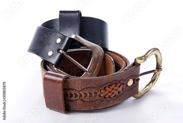 Obraz two old leather belts isolated on white